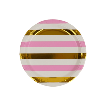 Plato De Rayas Doradas Y Rosadas X8 Pcz