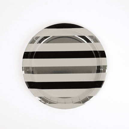 Plato De Rayas Negras Y Plateadas x8 Pcz