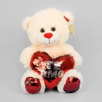 Peluche de oso con corazón de lentejuela con sonido