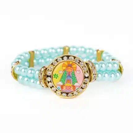 Pulsera de perla con imagen religiosa