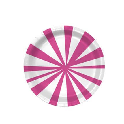 Platos de Cartón 7 Pulgadas Rayas Blancas y Fucsias (8 pcs)