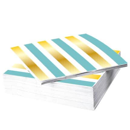 Servilletas a Rayas Doradas con Celeste 25x25 cm 16 pcs