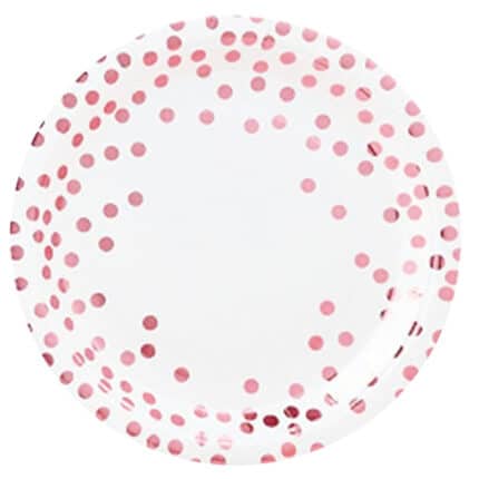 Platos de Cartón Blancos con Puntos Rosas 9 pulgadas (8 piezas)