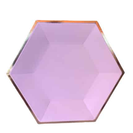 Plato color Lila Hexagonal de 7 Pulgadas – Pack de 6 Unidades