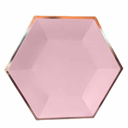 Set de Platos Hexagonales Rosa Pastel 7 Pulgadas (6 Piezas)
