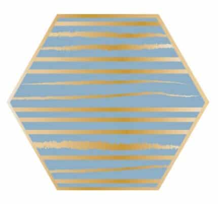 Plato Hexagonal de Cartón 7 Pulgadas Azul y Dorado