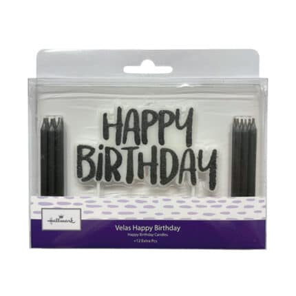 Vela Happy Birthday + 12 velas negras