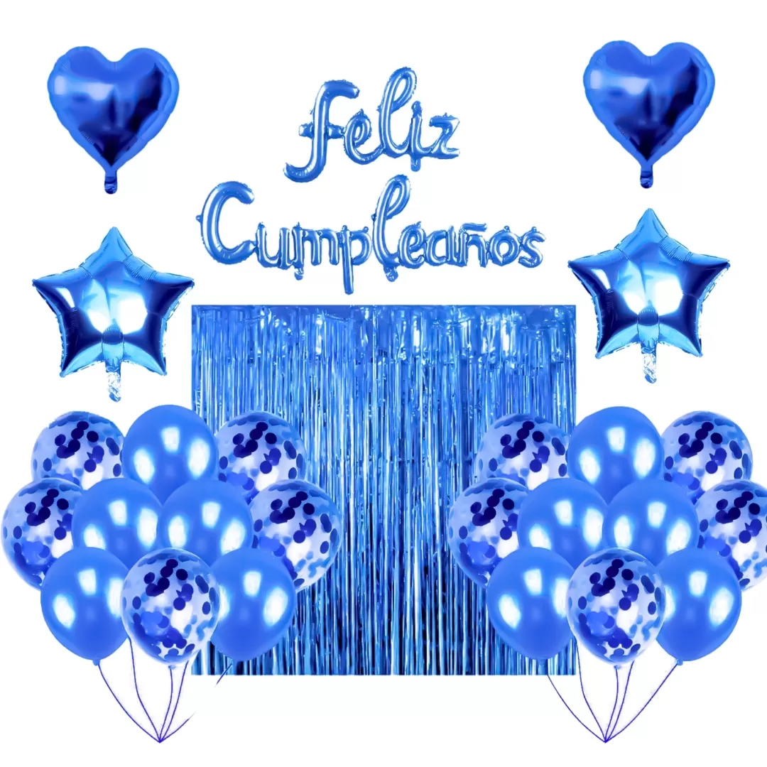 Set cortina globos feliz cumpleaños azul